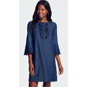 NWT Draper James Embroidered Chambray Ruffle Shift Dress